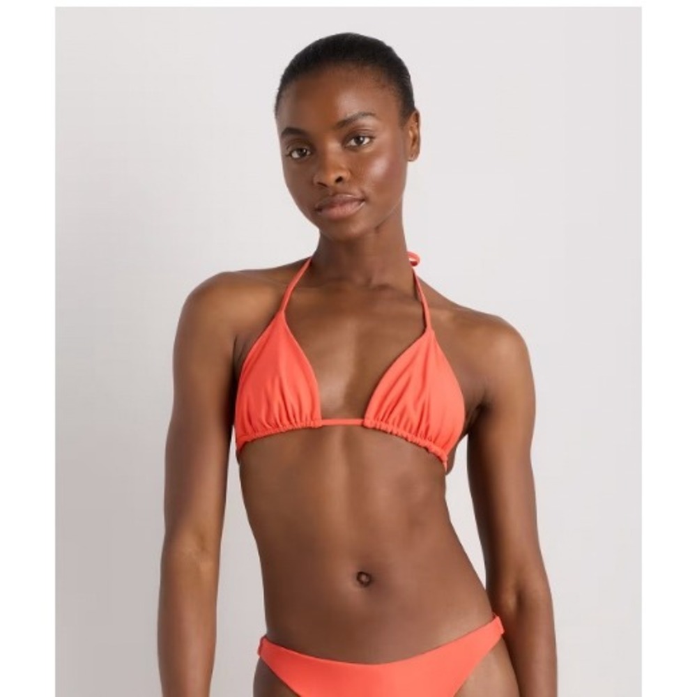 Quince Italian Triangle Bikini Top Sunset Orange Halter Swim Size Medium Beach